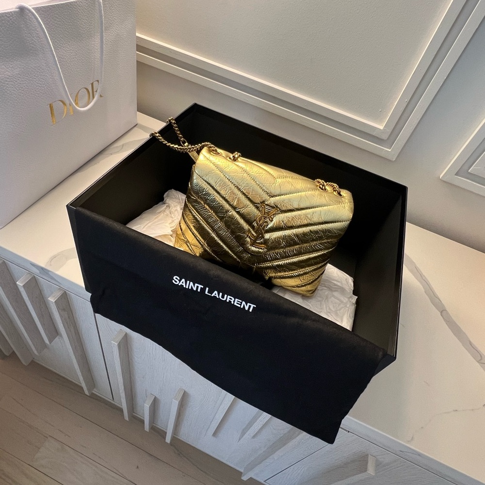 YSL SAINT LAURENT LOULOU SMALL IN QUILTED LEATHER GOLD